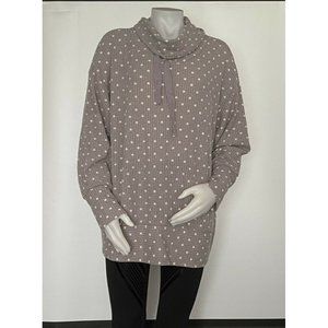 🌹Women’s Sweatshirt Size 3X Como Black Long Sleeve Cowl Neck Polka Dots Grey